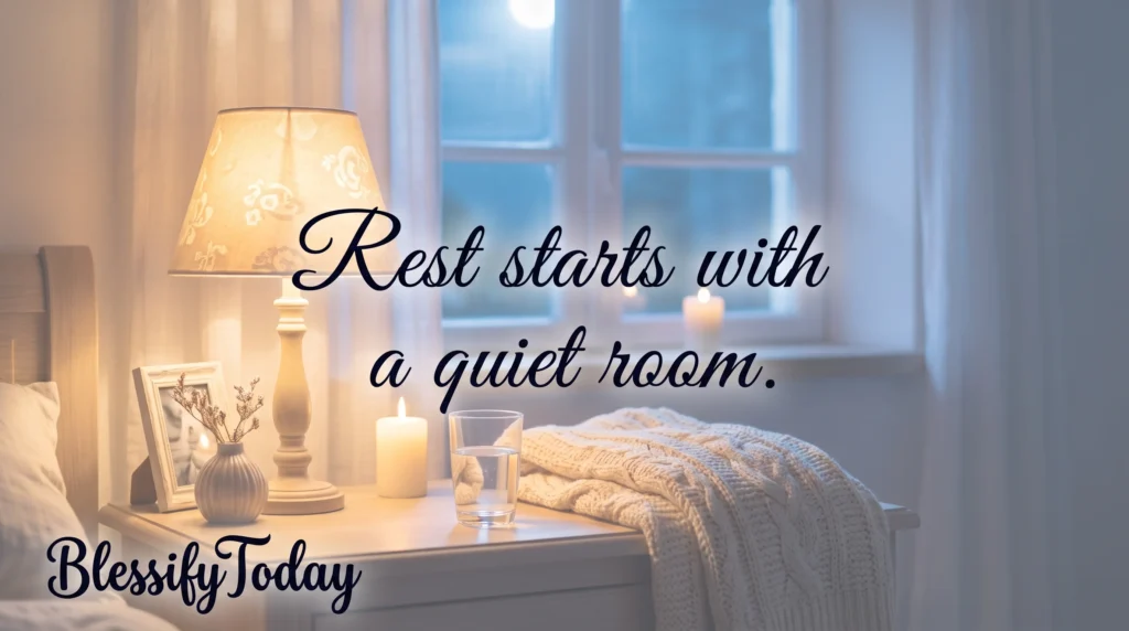 Warm bedside lamp glowing beside a folded blanket and a glass of water, ready for peaceful sleep